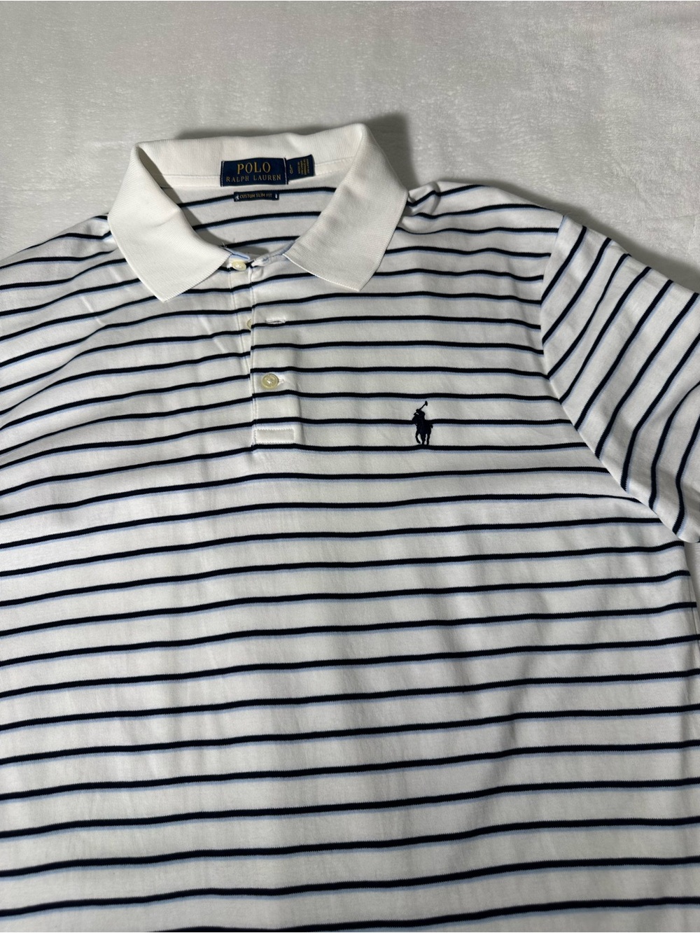 Polo by Ralph Lauren White & Navy Striped Polo Shirt large fits like Medium